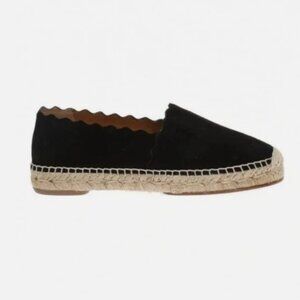 Chloe Scalloped Espadrille Flats - Black Leather Suede - Size 6 (EU 36)